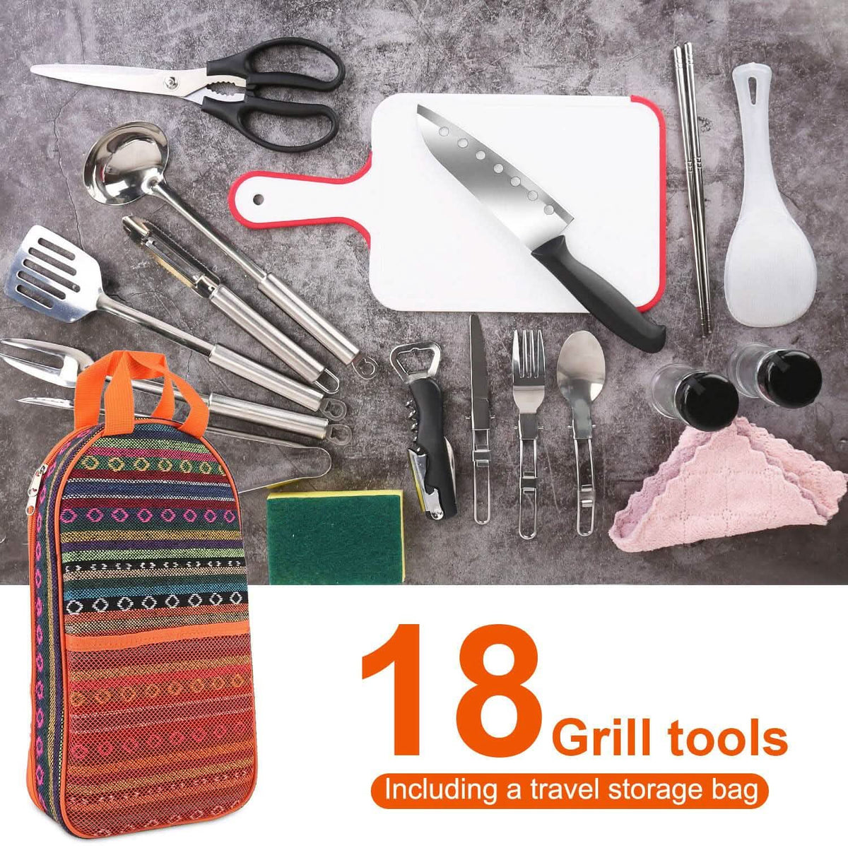 19-Piece: Camping Cooking Utensil Kit Portable Picnic Cookware - A-1 Thread Vault