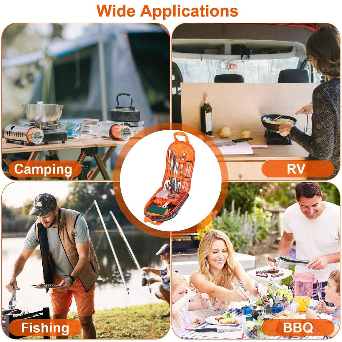 19-Piece: Camping Cooking Utensil Kit Portable Picnic Cookware - A-1 Thread Vault