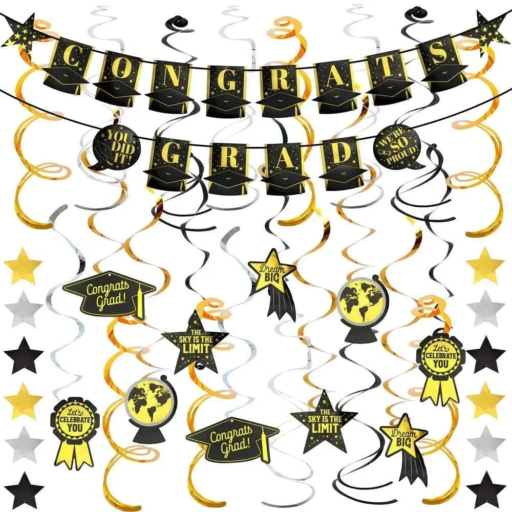 19-Pieces: Banner "Congrats Grad" + Hanging Decor - A-1 Thread Vault