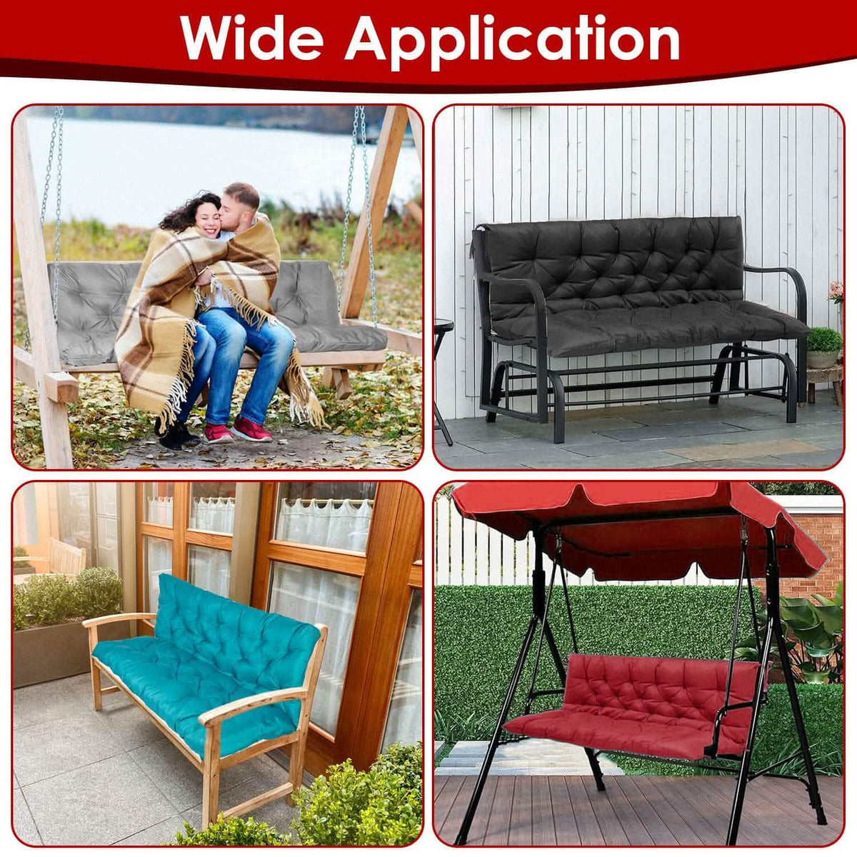 2-3 Seater Swing Cushion Replacement Swing Beach Pads with Backrest 8-Tie Straps - A-1 Thread Vault