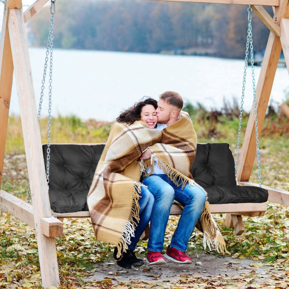 2-3 Seater Swing Cushion Replacement Swing Beach Pads with Backrest 8-Tie Straps - A-1 Thread Vault