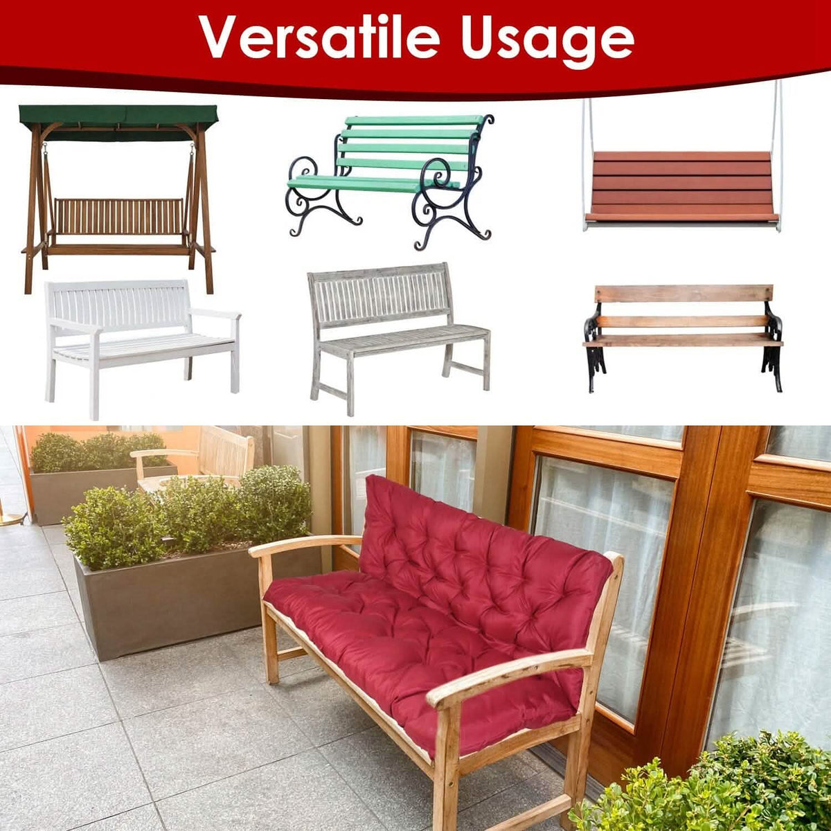 2-3 Seater Swing Cushion Replacement Swing Beach Pads with Backrest 8-Tie Straps - A-1 Thread Vault