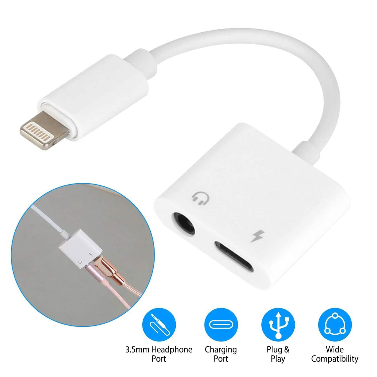 2-in-1 3.5mm Headphone Adapter Charger Audio Splitter Dongle - A-1 Thread Vault