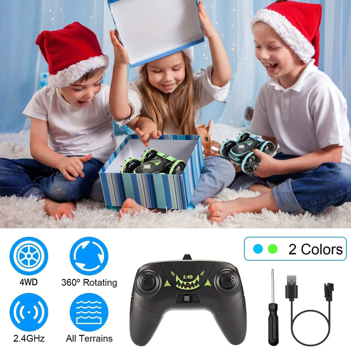 2-in-1 Amphibious RC Car Toy 4GHz 4WD Double-sided 360° Rotating Stunt Car - A-1 Thread Vault