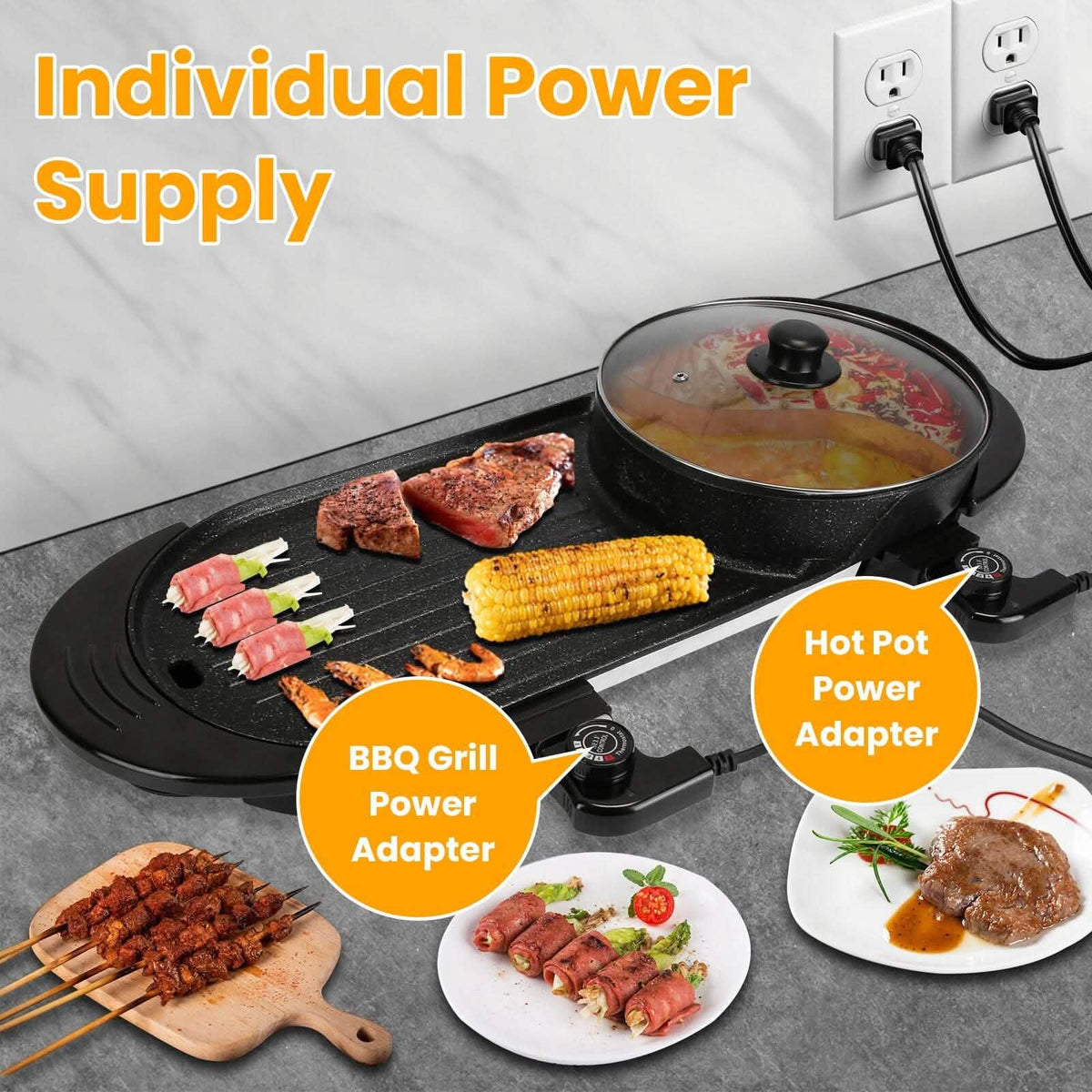2-in-1 Electric Hot Pot with Bbq Grill Cooker 2200W - A-1 Thread Vault