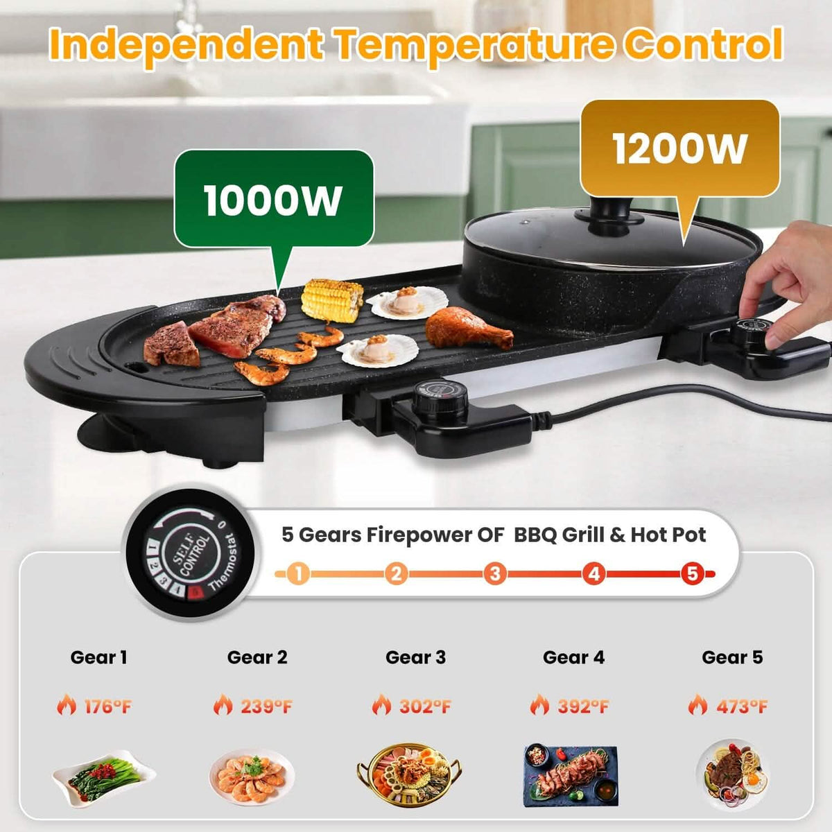 2-in-1 Electric Hot Pot with Bbq Grill Cooker 2200W - A-1 Thread Vault