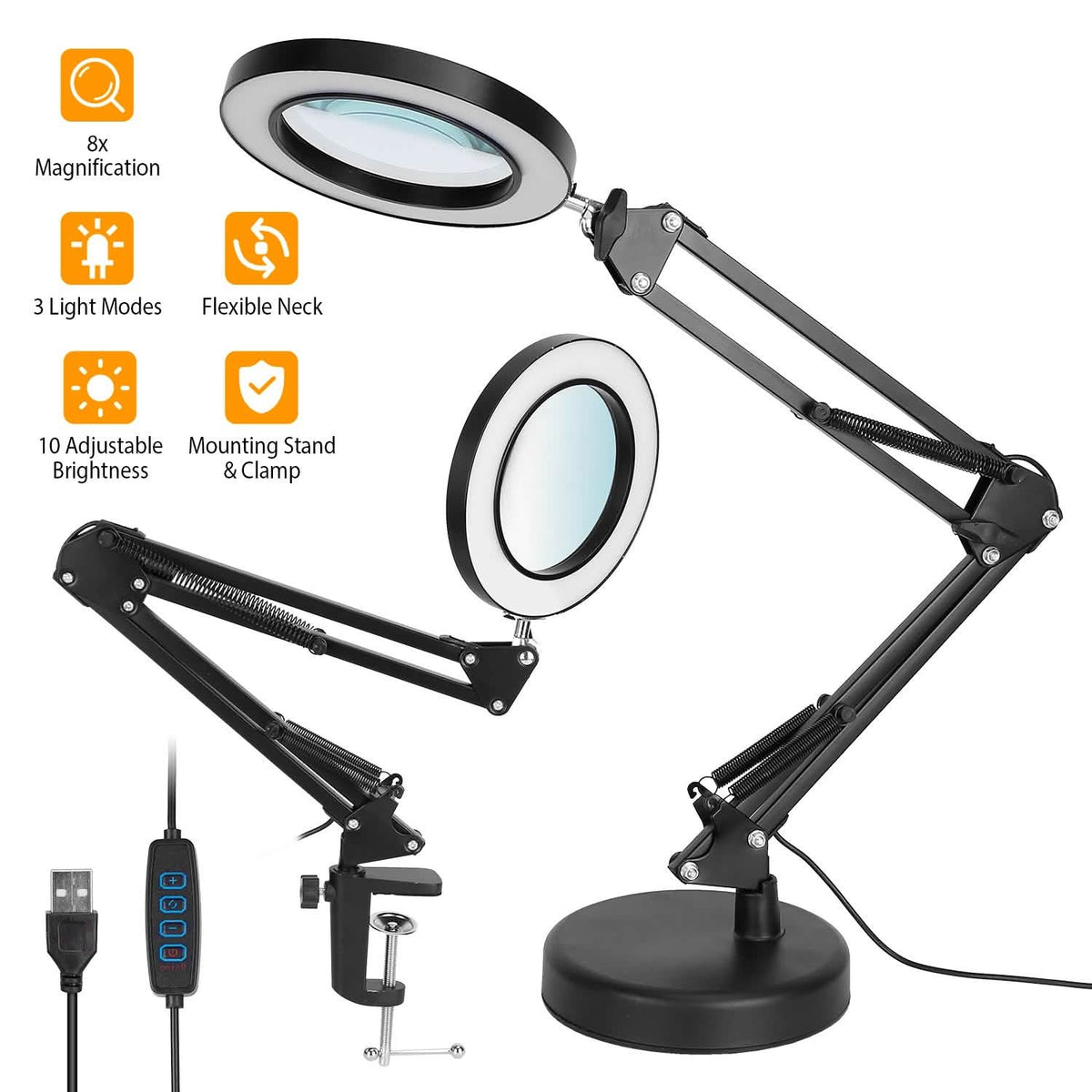 2-in-1 LED Magnifier Desk Lamp with 8x Magnifying Glass - A-1 Thread Vault