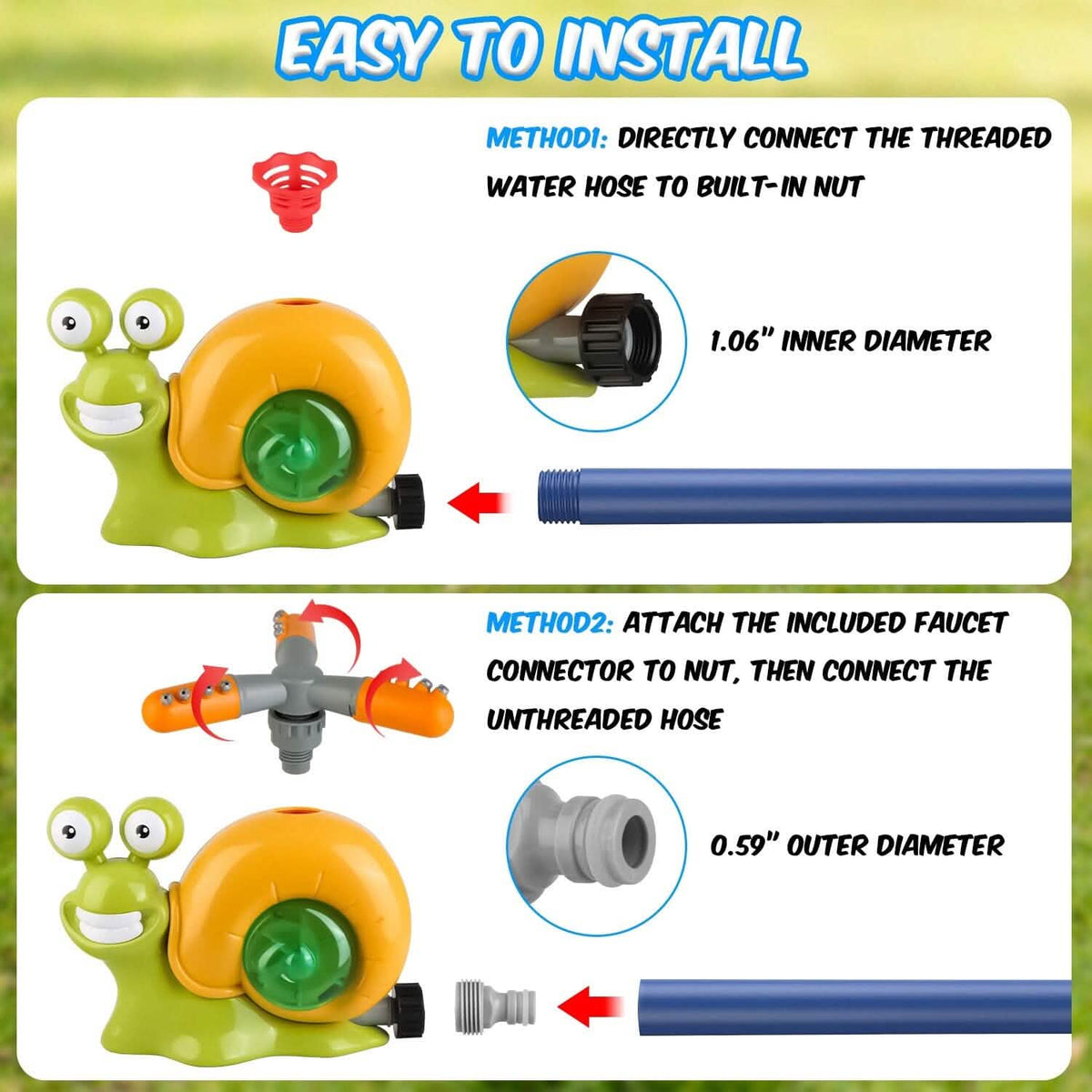 2-in-1 Snail Water Sprinkler Baseball Toy with 2 Sprinkler Nozzles - A-1 Thread Vault