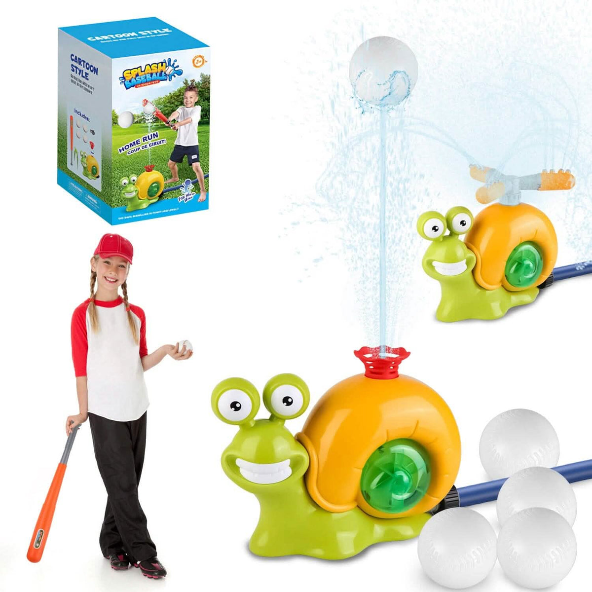2-in-1 Snail Water Sprinkler Baseball Toy with 2 Sprinkler Nozzles - A-1 Thread Vault