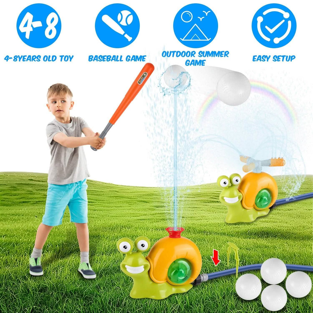 2-in-1 Snail Water Sprinkler Baseball Toy with 2 Sprinkler Nozzles - A-1 Thread Vault
