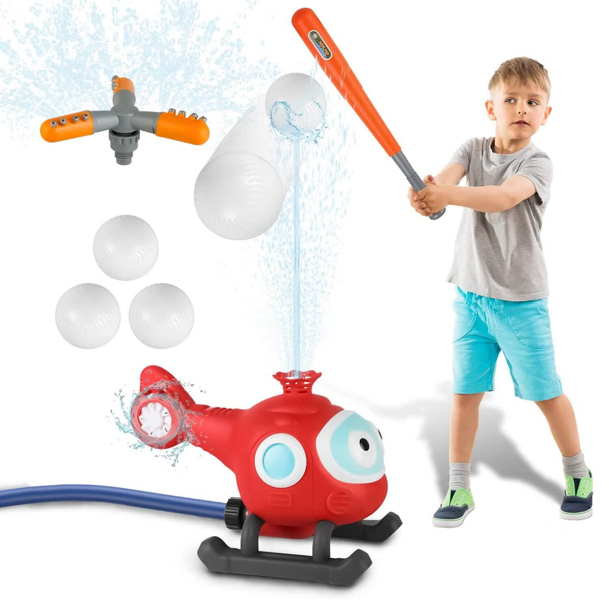 2-in-1 Water Sprinkler Baseball Helicopter Toy - A-1 Thread Vault