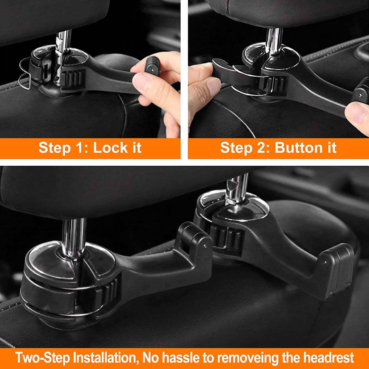 2-Pack: 2-in-1 Car Seat Hooks for Purses and Bags with Phone Holder - A-1 Thread Vault