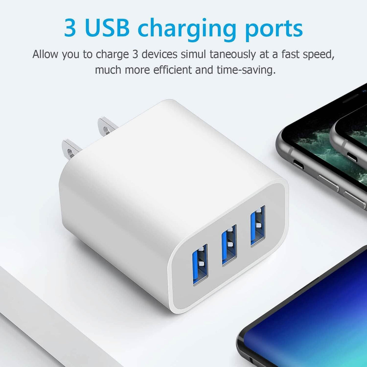 2-Pack: Compact 3-Port USB Wall Charger Adapters with Quick Charge - A-1 Thread Vault