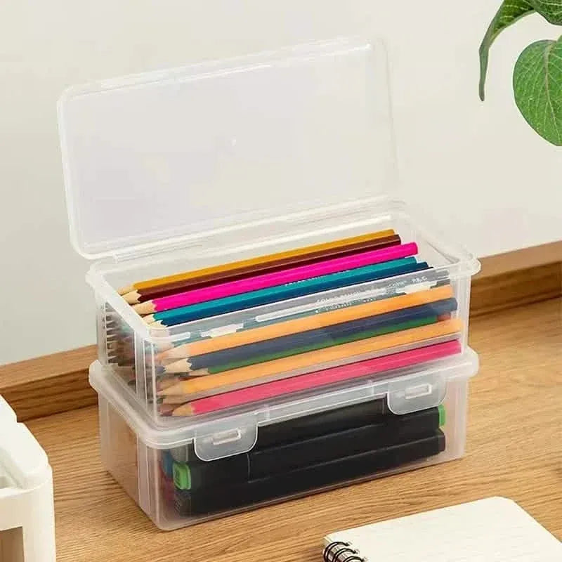 2-Pack: Extra Large Capacity Plastic Pencil Box Stackable Translucent Clear Pencil Box - A-1 Thread Vault