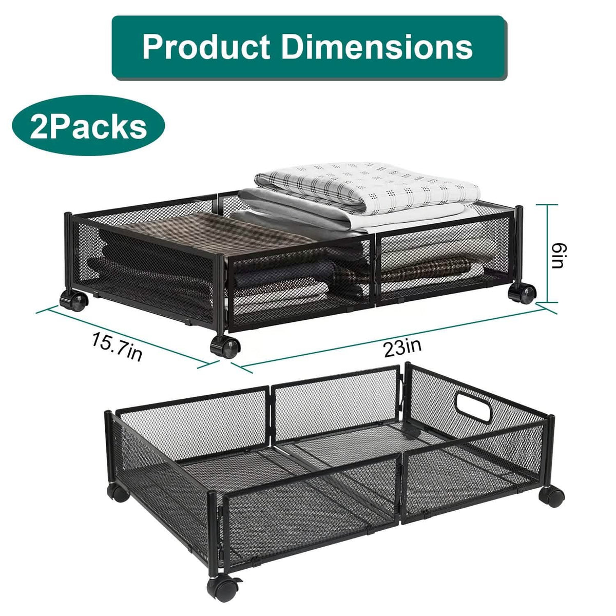 2-Pack: Under Bed Storage Container Foldable Rolling Storage Bin - A-1 Thread Vault