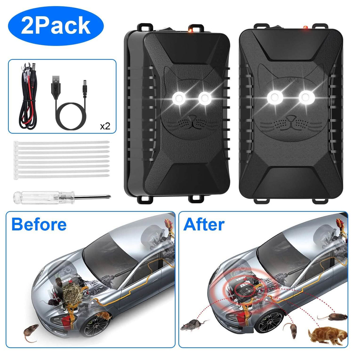 2-Pack: Under Hood Ultrasonic Repellent with 3 Power Supplies - A-1 Thread Vault