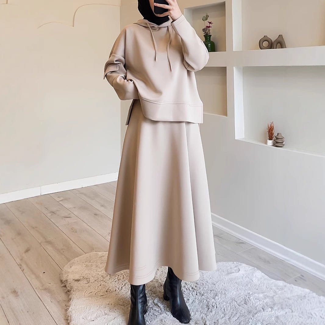 2-Piece Hoodie Top & Full A-Line Maxi Skirt Set(MS427) - A-1 Thread Vault