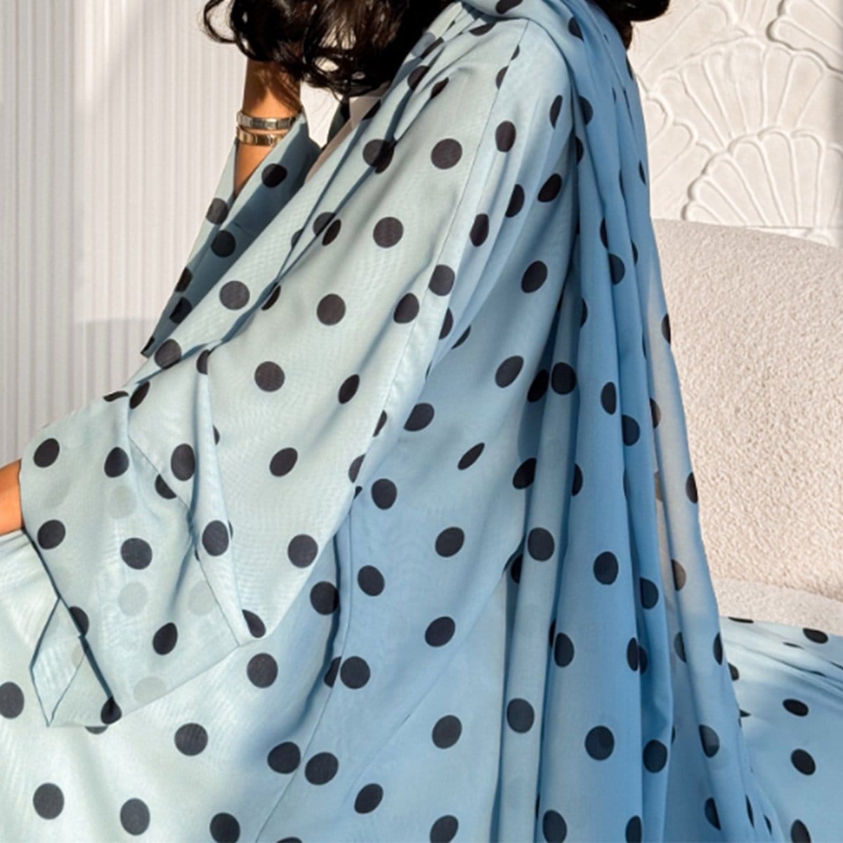 2-Piece Polka Dot Print Open Abaya Set(MOA316) - A-1 Thread Vault