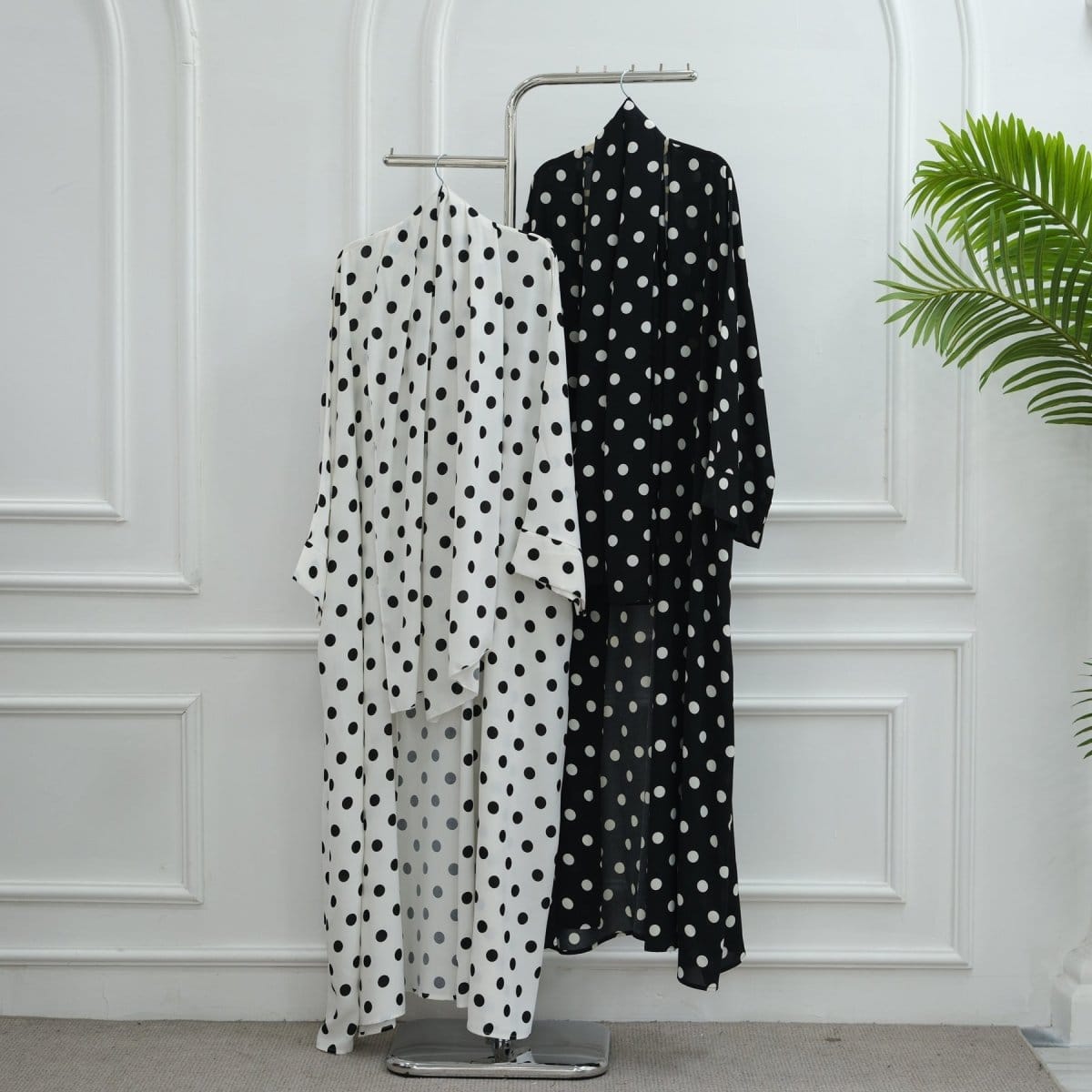 2-Piece Polka Dot Print Open Abaya Set(MOA316) - A-1 Thread Vault