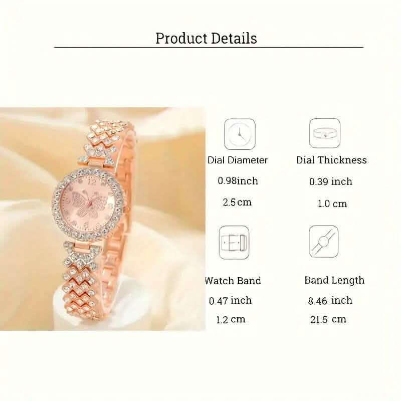 2-Piece Set: Butterfly Quartz Stainless Steel Band Wrist Watch and Bracelet - A-1 Thread Vault