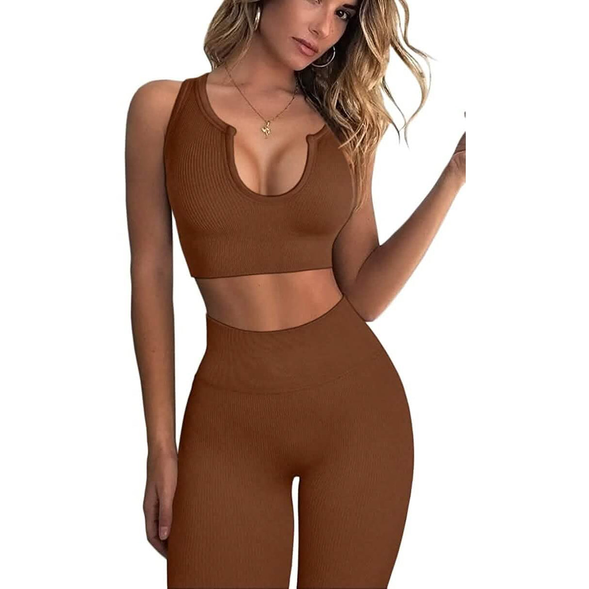 2-Piece Set: Ribbed Seamless Crop Tank High Waist Yoga Leggings - A-1 Thread Vault