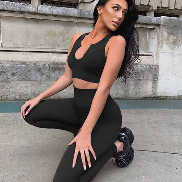 2-Piece Set: Ribbed Seamless Crop Tank High Waist Yoga Leggings - A-1 Thread Vault