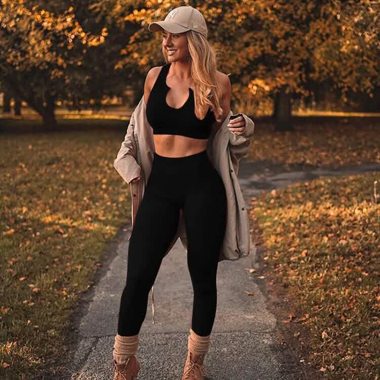 2-Piece Set: Ribbed Seamless Crop Tank High Waist Yoga Leggings - A-1 Thread Vault