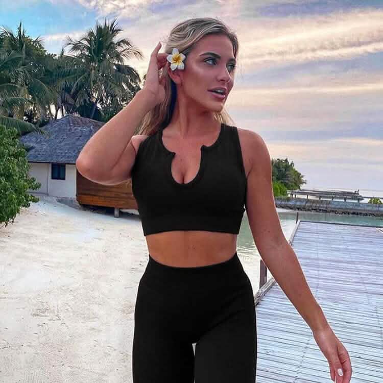 2-Piece Set: Ribbed Seamless Crop Tank High Waist Yoga Leggings - A-1 Thread Vault