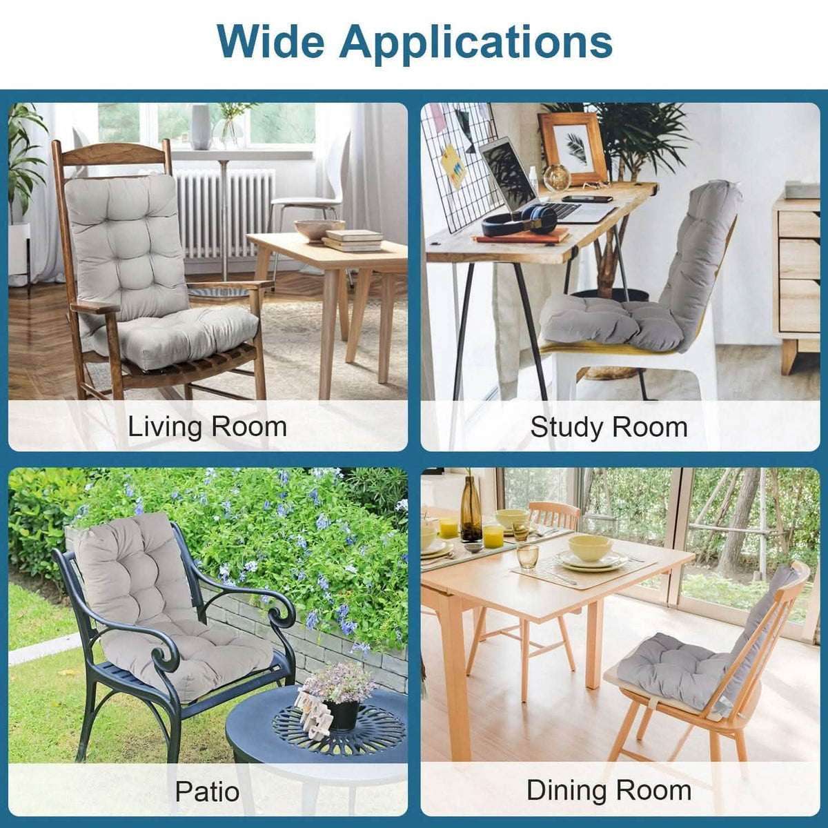 2-Piece Set: Rocking Chair Cushion with Non-Slip Ties Polyester Fiber Filling - A-1 Thread Vault