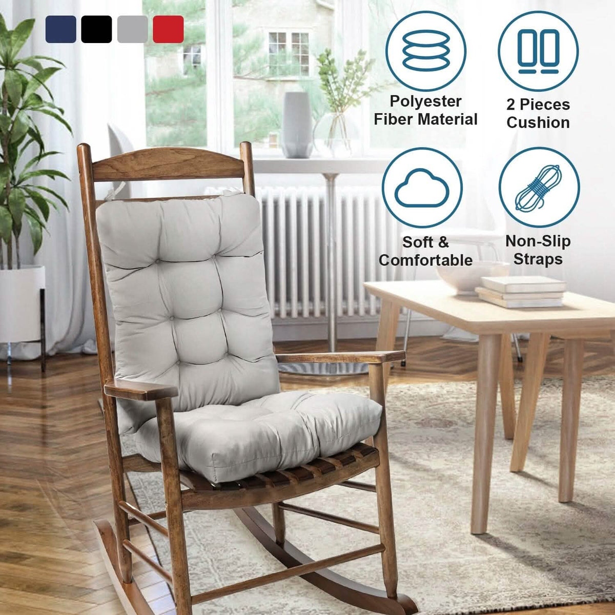 2-Piece Set: Rocking Chair Cushion with Non-Slip Ties Polyester Fiber Filling - A-1 Thread Vault