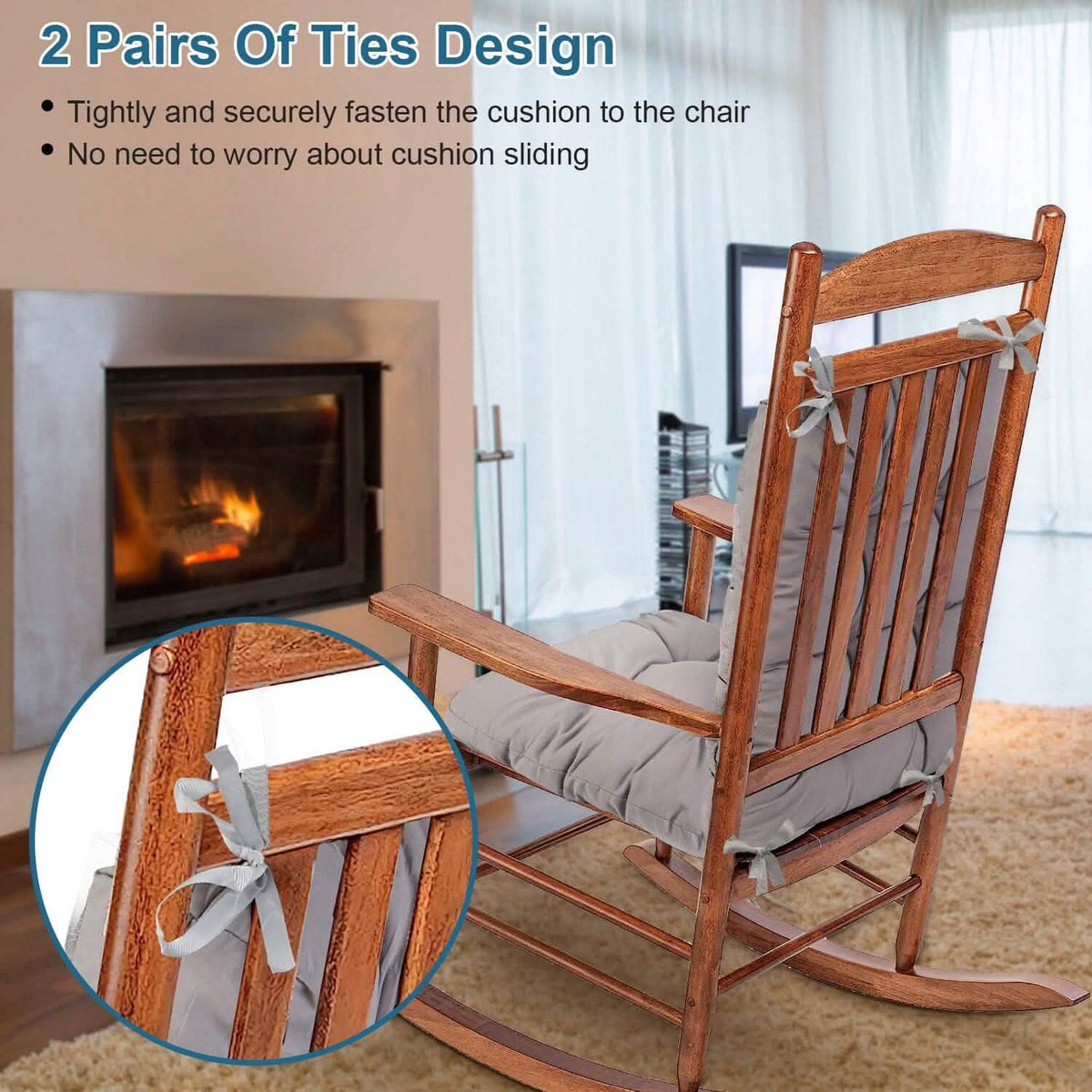 2-Piece Set: Rocking Chair Cushion with Non-Slip Ties Polyester Fiber Filling - A-1 Thread Vault