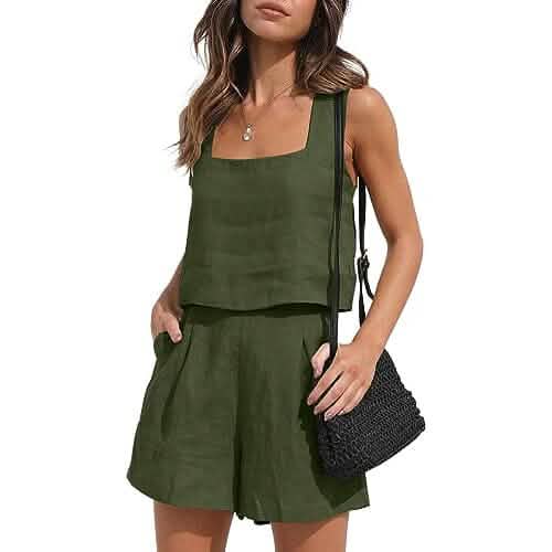 2-Piece Set: Women's Lounge Matching Sets Linen Shorts Crop Tops - A-1 Thread Vault