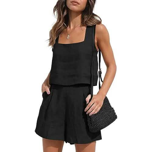 2-Piece Set: Women's Lounge Matching Sets Linen Shorts Crop Tops - A-1 Thread Vault