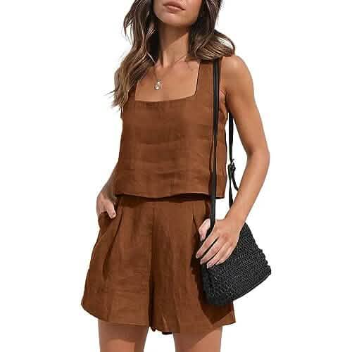2-Piece Set: Women's Lounge Matching Sets Linen Shorts Crop Tops - A-1 Thread Vault