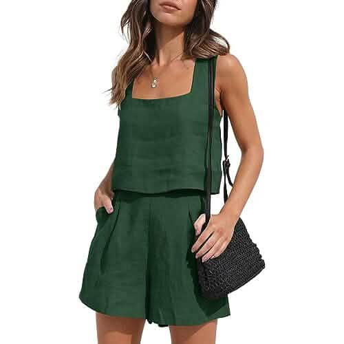 2-Piece Set: Women's Lounge Matching Sets Linen Shorts Crop Tops - A-1 Thread Vault