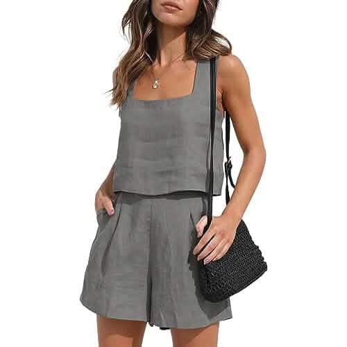 2-Piece Set: Women's Lounge Matching Sets Linen Shorts Crop Tops - A-1 Thread Vault