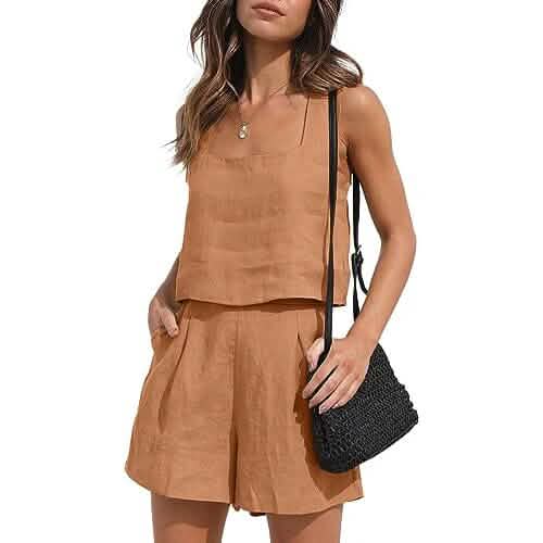 2-Piece Set: Women's Lounge Matching Sets Linen Shorts Crop Tops - A-1 Thread Vault