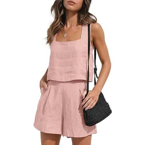 2-Piece Set: Women's Lounge Matching Sets Linen Shorts Crop Tops - A-1 Thread Vault