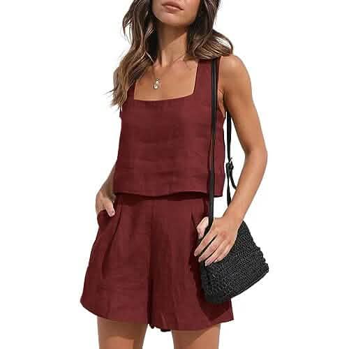 2-Piece Set: Women's Lounge Matching Sets Linen Shorts Crop Tops - A-1 Thread Vault