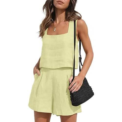 2-Piece Set: Women's Lounge Matching Sets Linen Shorts Crop Tops - A-1 Thread Vault