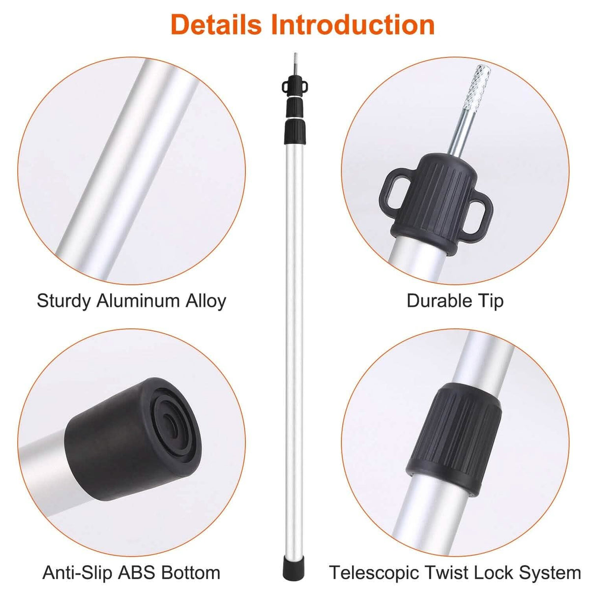 2-Piece: Telescoping Tarp Poles Portable Aluminum Awning Poles - A-1 Thread Vault