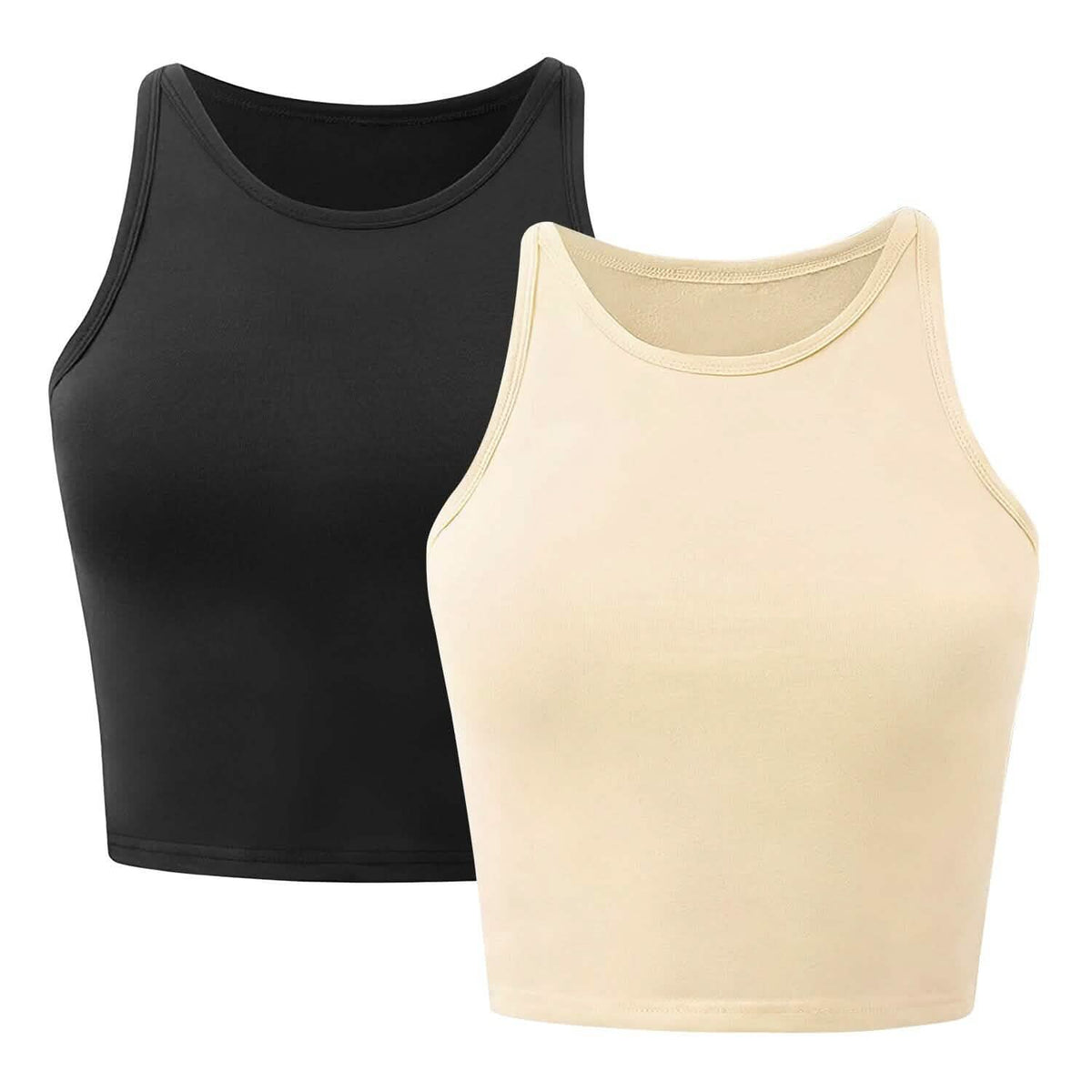 2-Piece: Women Sleeveless Cropped Tank top High Neck - A-1 Thread Vault