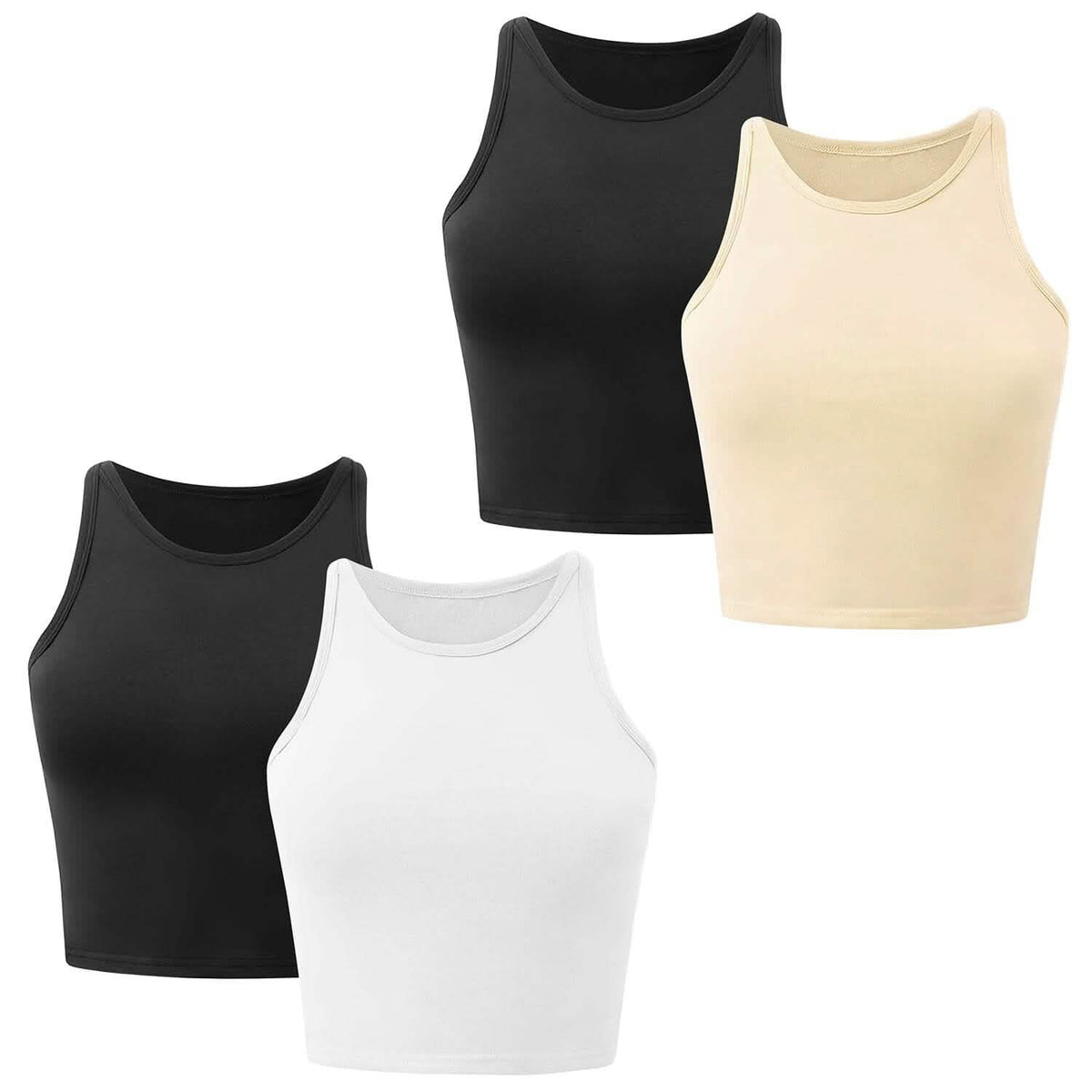 2-Piece: Women Sleeveless Cropped Tank top High Neck - A-1 Thread Vault