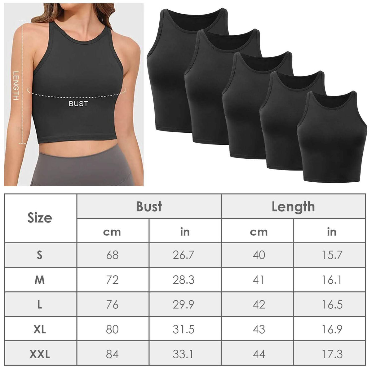 2-Piece: Women Sleeveless Cropped Tank top High Neck - A-1 Thread Vault