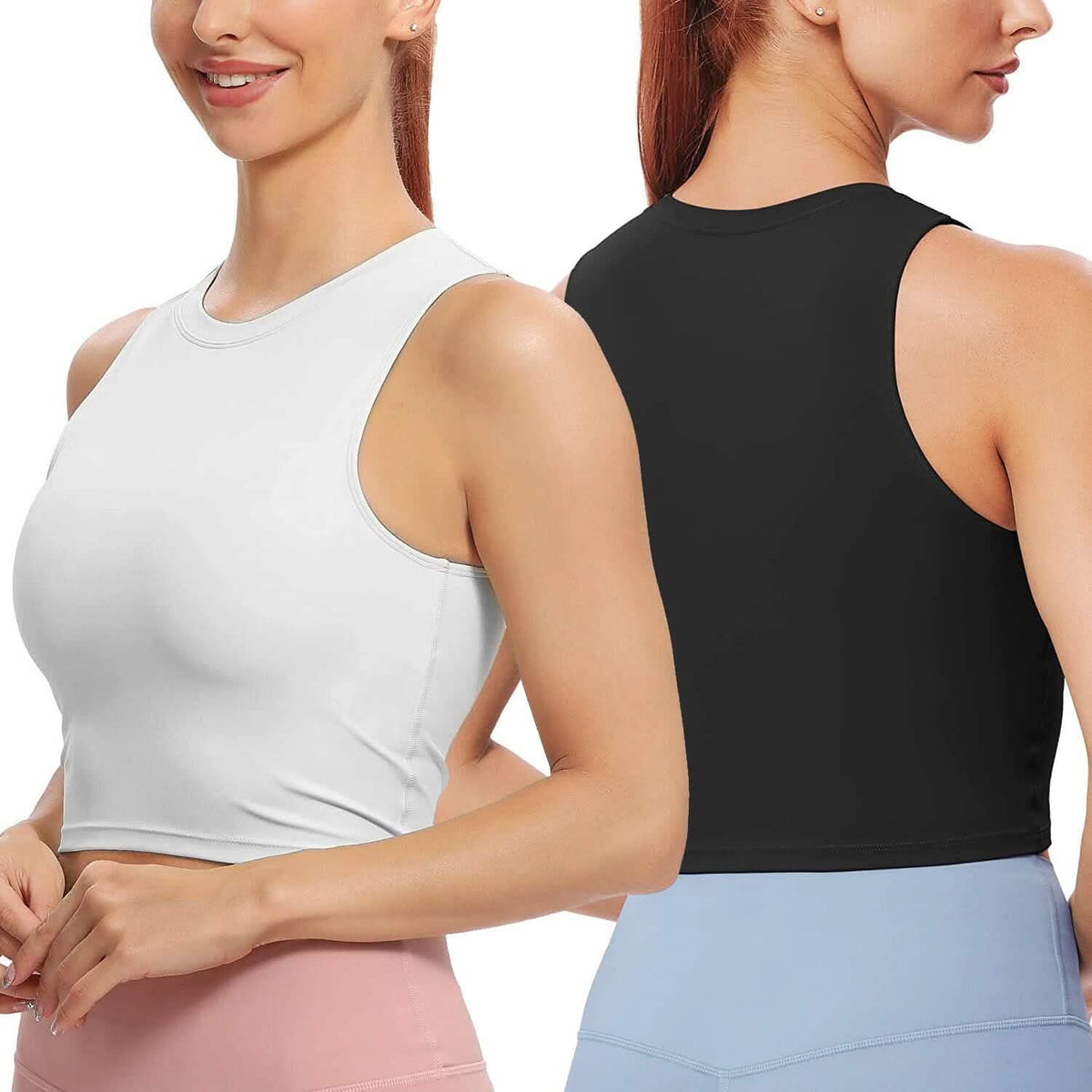 2-Piece: Women Sleeveless Cropped Tank top High Neck - A-1 Thread Vault