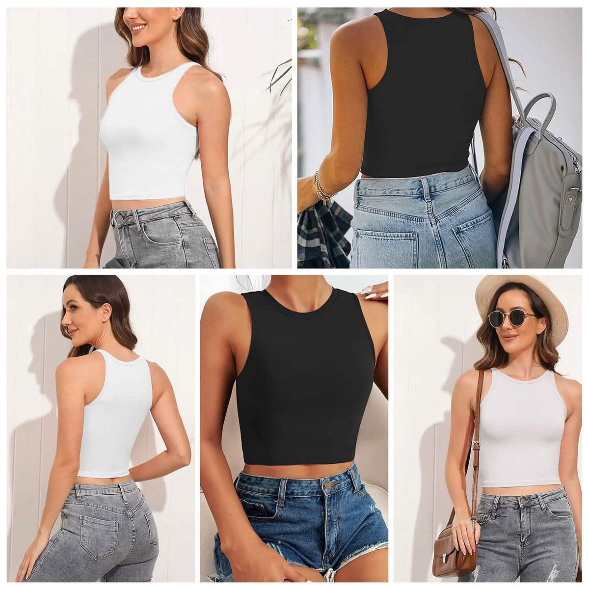 2-Piece: Women Sleeveless Cropped Tank top High Neck - A-1 Thread Vault