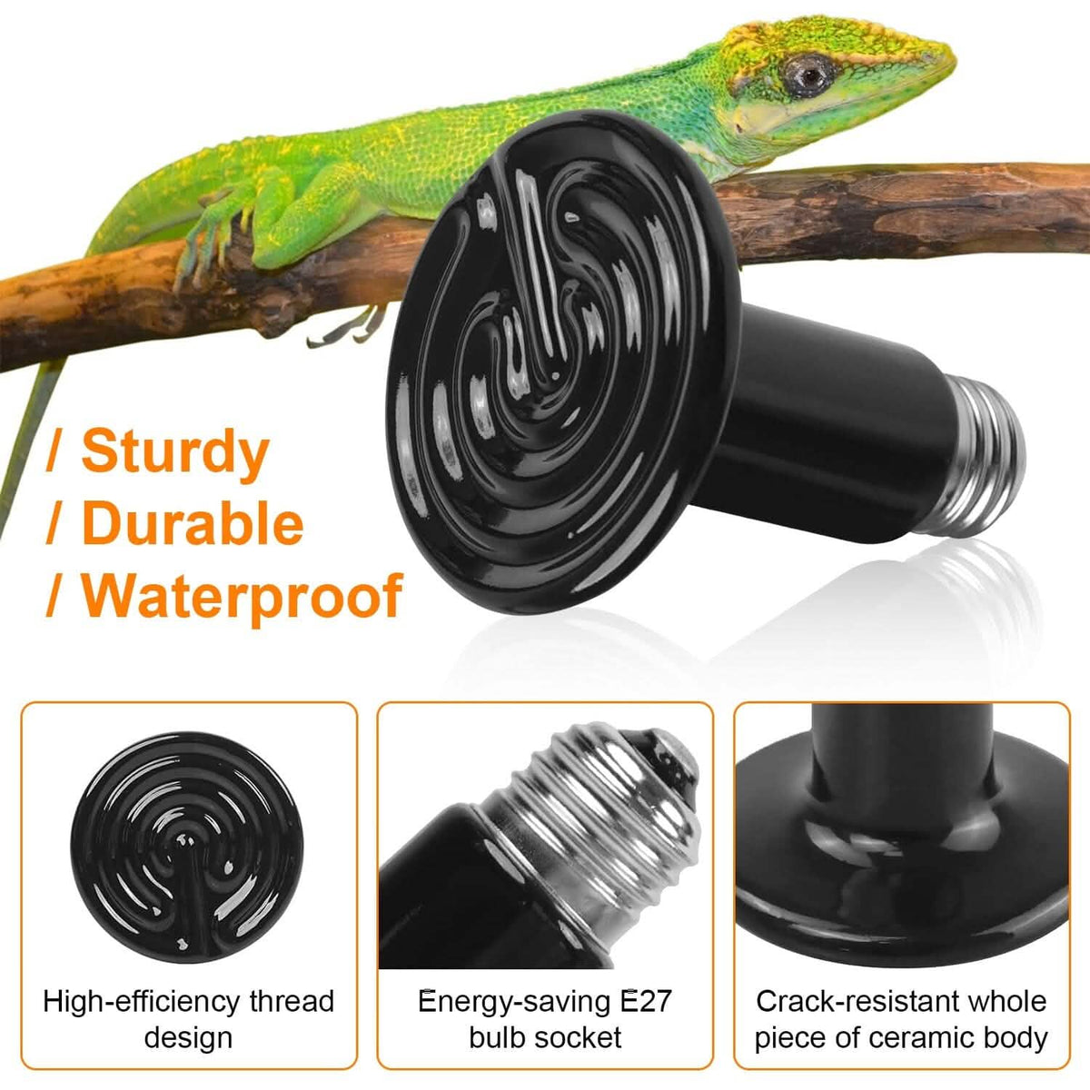 2-Pieces: 150W Infrared Reptile Heat Lamp No Light Emitting - A-1 Thread Vault