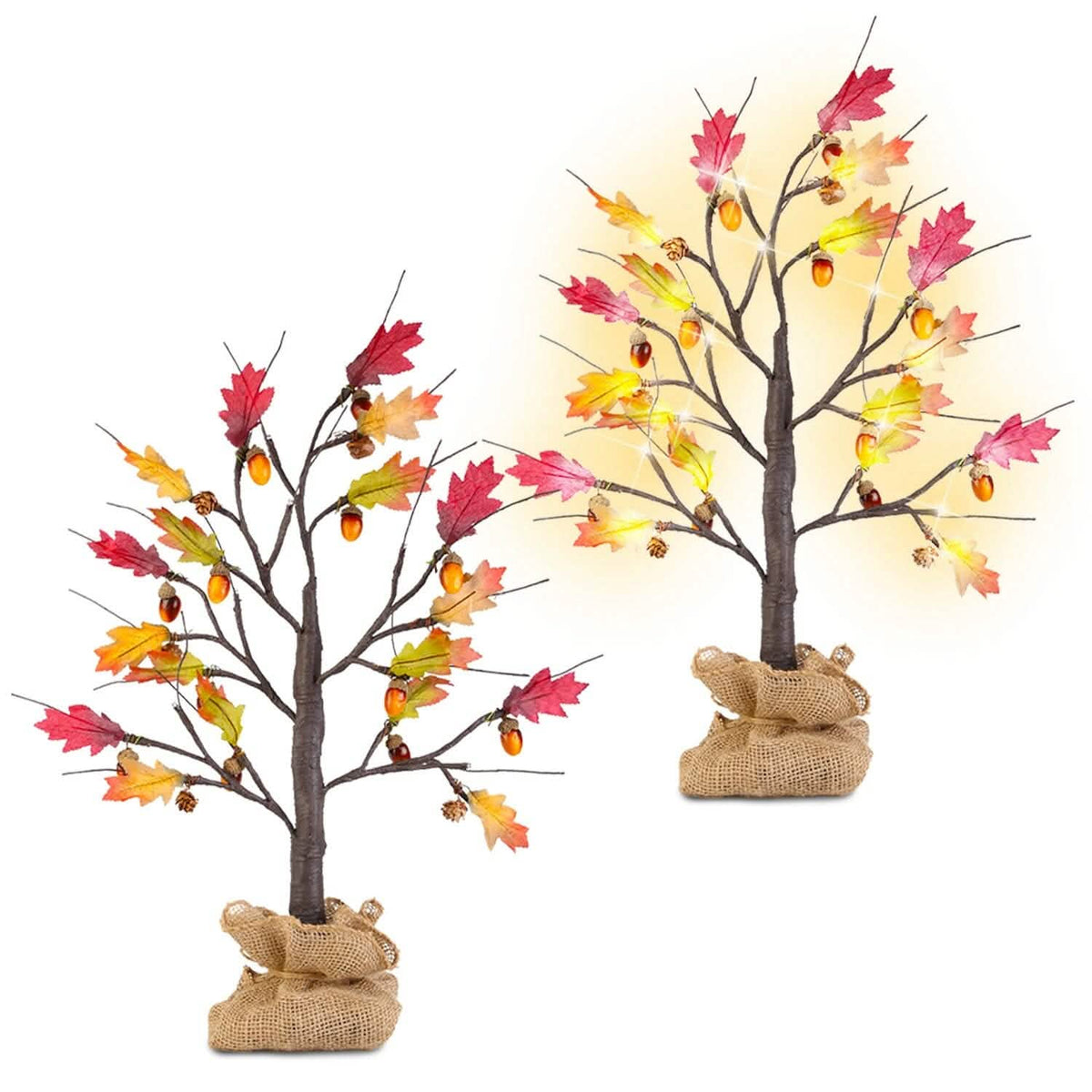 2-Pieces: 2FT Artificial Lighted Maple Tree with 24-Pieces Warm White LED Beads - A-1 Thread Vault