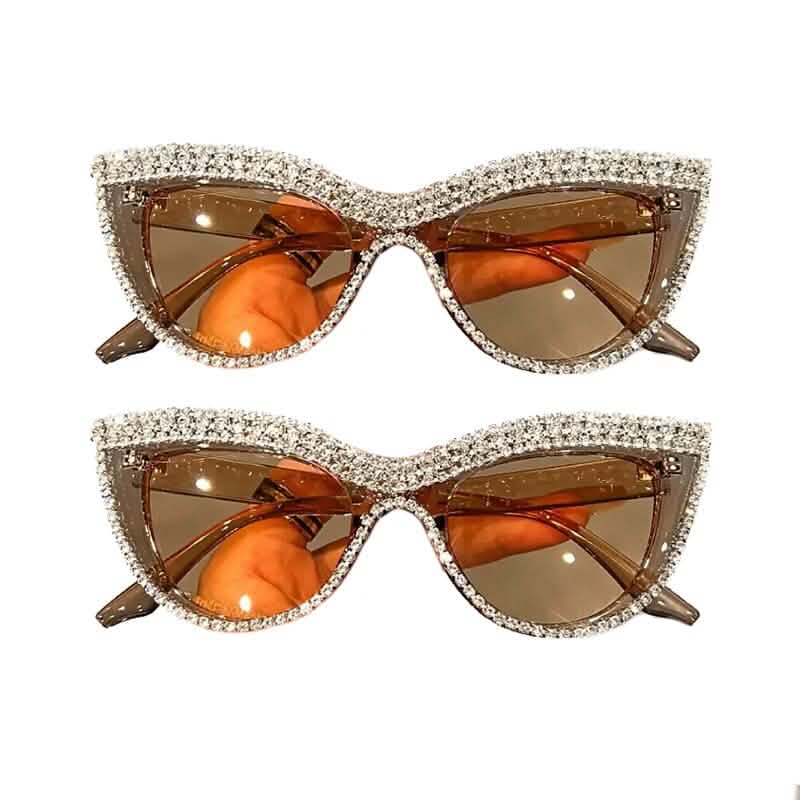 2-Pieces: Bling Rhinestone Cat Eye Sunglasses - A-1 Thread Vault