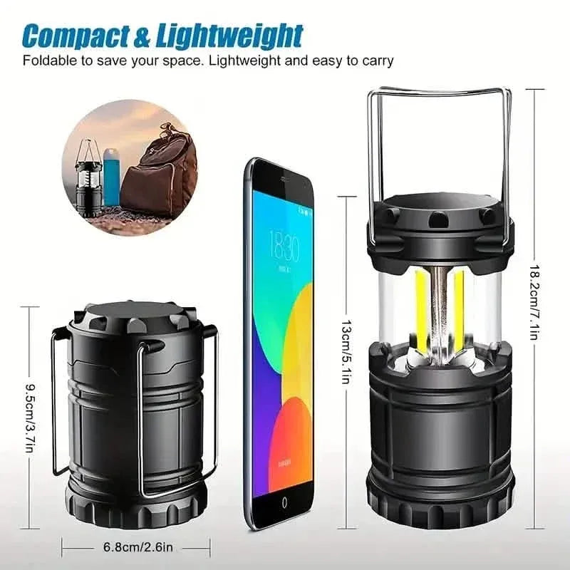 2-Pieces: Super Bright LED Camping Lantern - Portable and Collapsible Emergency Flashlight with Battery Power - A-1 Thread Vault